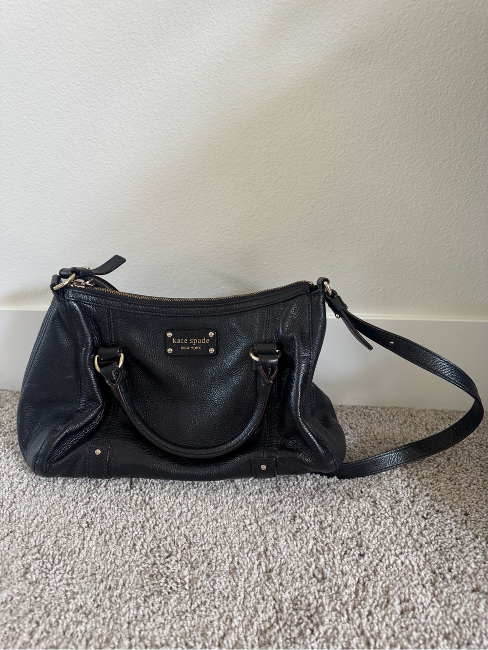 kate spade Black Pebbled Leather Shoulder Bag with Gold Hardware